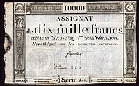 France, P-A82, 1795 10,000 Francs. Series 146, Serial Number 219, Fontaine